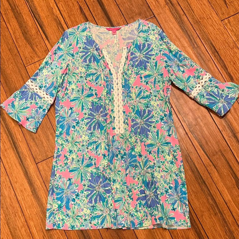 Lilly Pulitzer Pink Blue Green Floral Tunic Dress - Picture 1 of 9